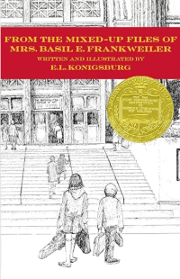 Cover of From the Mixed-Up Files of Mrs. Basil E. Frankweiler by E.L. Konigsburg, boy and girl at foot of steps of Metropolitan Museum